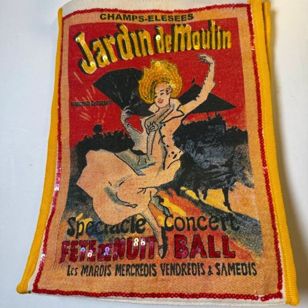 Vintage Champs-Élysées Jardin de Moulin Sequined Canvas Tote Bag